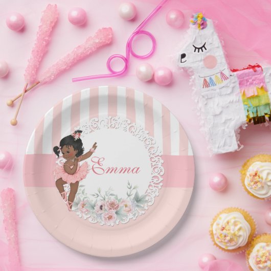 Ballerina Pink Tutu Stripes Blume Pappteller (Party)