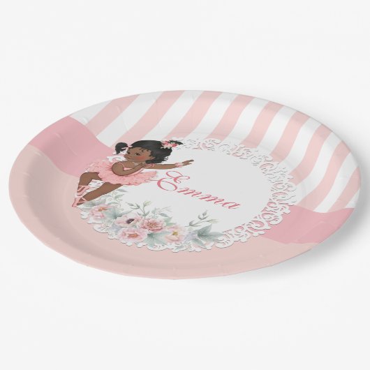 Ballerina Pink Tutu Stripes Blume Pappteller (Schrägansicht)