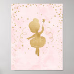 Ballerina Pink und Gold Stars Art Deco Poster<br><div class="desc">Ein rosa Aquarellhintergrund mit einer goldenen Farbballerina,  das Design anpassen und Ihren Text hinzufügen.</div>