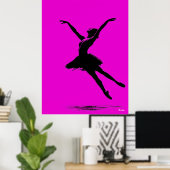 Ballerina Poster - Schwarze Silhouette auf Rosa (Heimbüro)