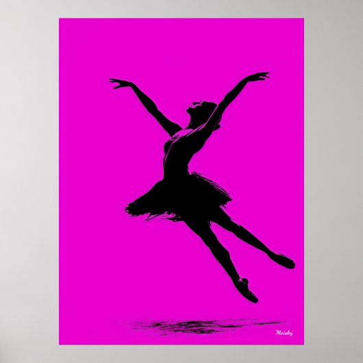 Ballerina Poster - Schwarze Silhouette auf Rosa (Vorne)