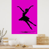 Ballerina Poster - Schwarze Silhouette auf Rosa (Küche)