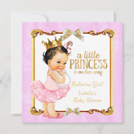 Ballerina Princess Baby Dusche Pink Gold Brünett Einladung