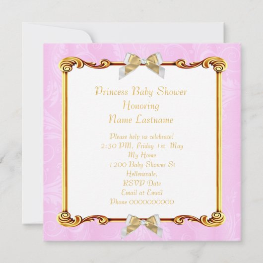 Ballerina Princess Baby Dusche Rosa Gold Blonde Einladung (Rückseite)