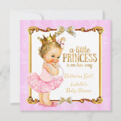 Ballerina Princess Baby Dusche Rosa Gold Blonde Einladung (Vorderseite)