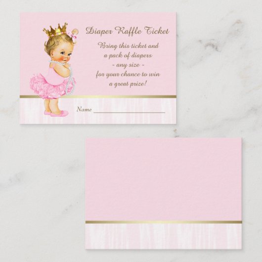 Ballerina Princess Diaper Raffle Ticket Begleitkarte (Vorne/Hinten)