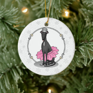 Ballerina Princess Greyhound Dog (schwarz) Keramik Ornament