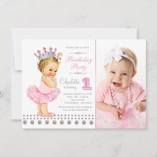 Ballerina Princess Pearl Girl Geburtstagsparty Einladung (Vorderseite)