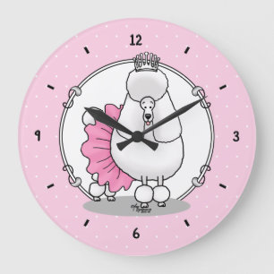 Ballerina Princess Poodle Dog (weiß) Große Wanduhr