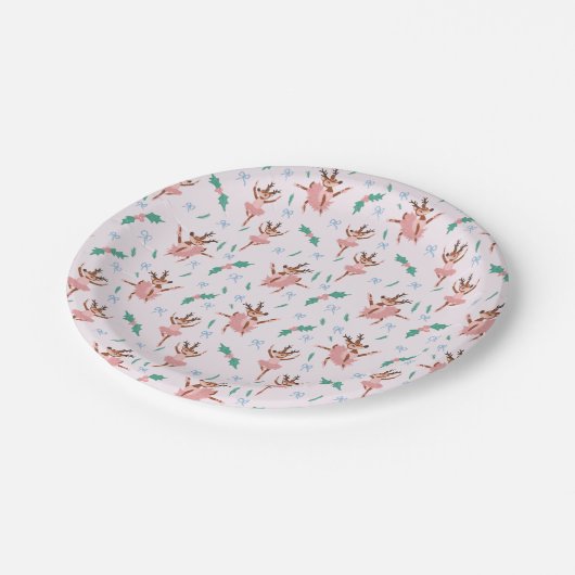 Ballerina Reindeer und Bows Weihnachten Pappteller (Schrägansicht)