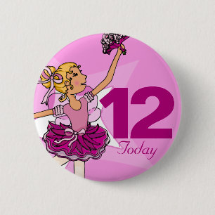 Ballerina rosa blonde girl 12. Geburtstagsknopf Button