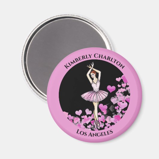 Ballerina Rosa Kleid mit Herz schwarzem Hintergrun Magnet (Vorderseite/Rückseite)