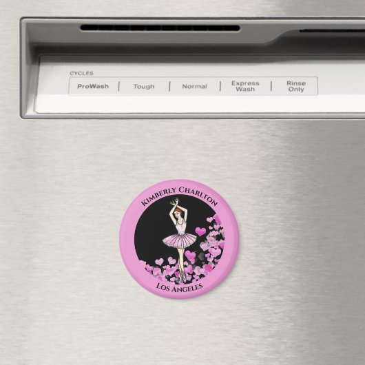 Ballerina Rosa Kleid mit Herz schwarzem Hintergrun Magnet (In Situ (Geschirrspüler))