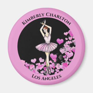 Ballerina Rosa Kleid mit Herz schwarzem Hintergrun Magnet