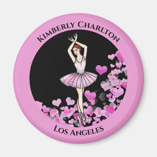 Ballerina Rosa Kleid mit Herz schwarzem Hintergrun Magnet (Vorne)