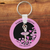 Ballerina Rosa Kleid mit Herz schwarzem Hintergrun Schlüsselanhänger (Vorderseite)