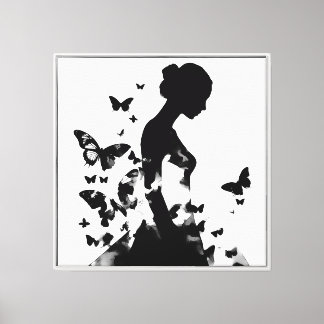 Ballerina & Schmetterlinge Silhouette Monochrom Leinwanddruck
