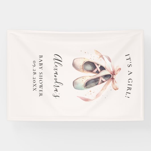 Ballerina Schuhe Pink Baby Girl Dusche Hintergrund Banner (Horizontal)