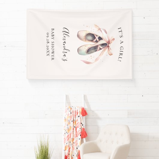 Ballerina Schuhe Pink Baby Girl Dusche Hintergrund Banner (InSitu)