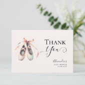 Ballerina Schuhe Pink Gold Bow Chic Girl Dusche Dankeskarte (Stehend Vorderseite)