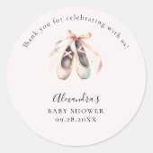 Ballerina Schuhe Pink Gold Dank Baby Girl Dusche Runder Aufkleber (Vorderseite)