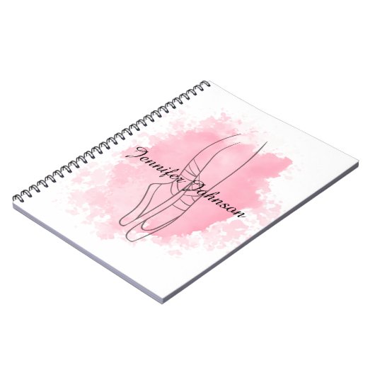 Ballerina Schuhe Rosa Wasserfarbe mit Namen Notizblock (Linke Seite)