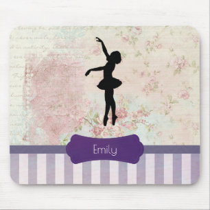 Ballerina-Silhouette auf elegantem Vintage-Muster Mousepad