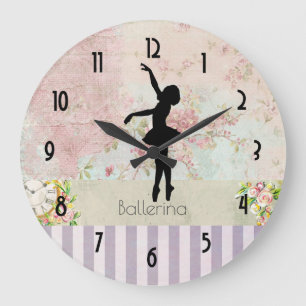 Ballerina-Silhouette auf elegantem Vintagem Muster Große Wanduhr