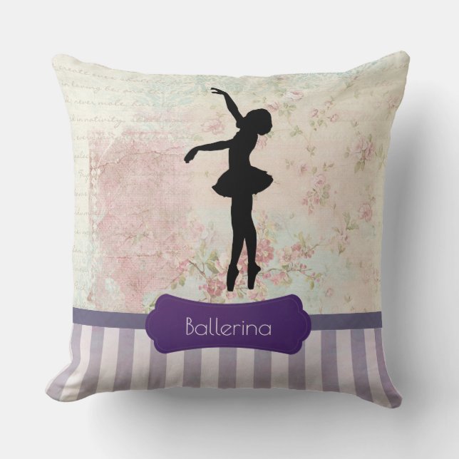 Ballerina Silhouette auf elegantem Vintagem Muster Kissen (Vorderseite)