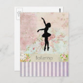 Ballerina Silhouette auf elegantem Vintagem Muster Postkarte (Vorne/Hinten)