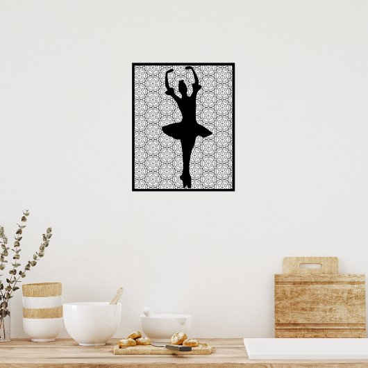 Ballerina-Silhouette auf Herz-Mandala-Hintergrund Poster (Küche)