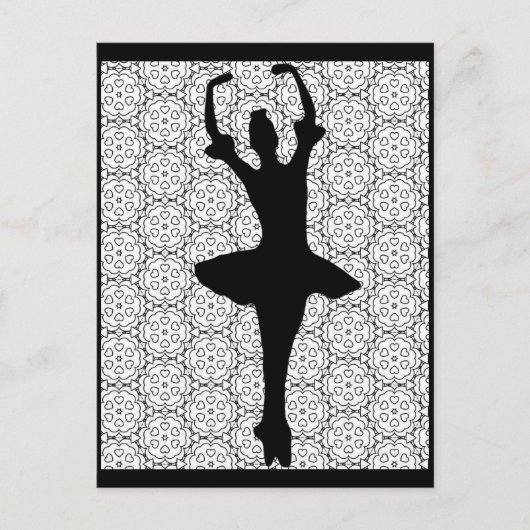 Ballerina-Silhouette auf Herz-Mandala-Hintergrund Postkarte (Vorderseite)
