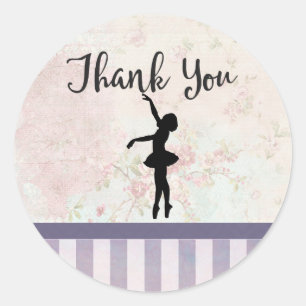Ballerina-Silhouette auf Vintage-Muster Danke Runder Aufkleber