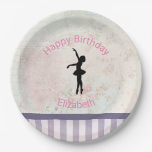 Ballerina-Silhouette auf Vintage-Muster zum Geburt Pappteller