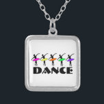 Ballerina Silhouette Dancer Ballet Versilberte Kette<br><div class="desc">Necklace zeigt eine originelle,  tanzbezogene Illustration einer Reihe silhouettierter Ballerinas mit jeweils einem bunten Neontutu.</div>