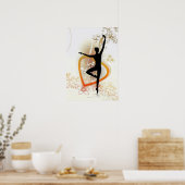Ballerina-Silhouette mit abstraktem Blumendesign Poster (Küche)