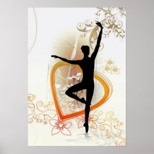 Ballerina-Silhouette mit abstraktem Blumendesign Poster