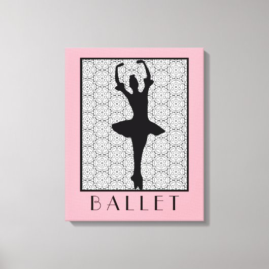 Ballerina Silhouette über ein Herz-Mandala-Muster Leinwanddruck (Vorderseite)