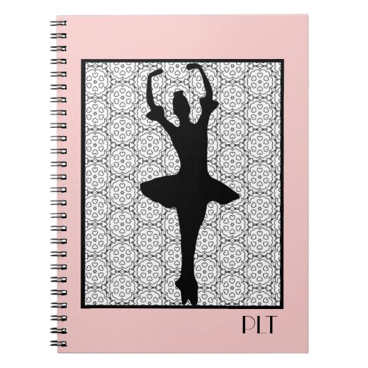 Ballerina Silhouette über ein Herz-Mandala-Muster Notizblock (Vorderseite)