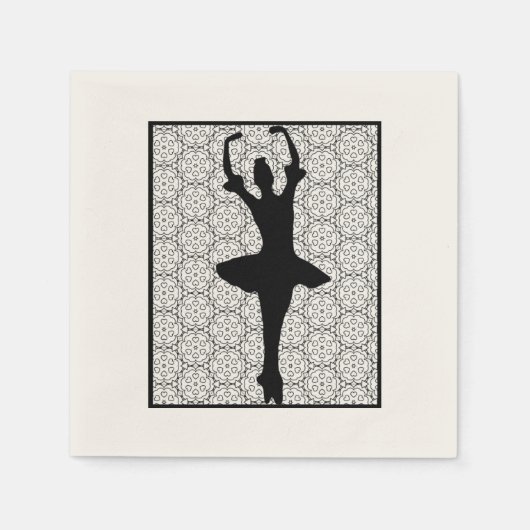Ballerina Silhouette über ein Herz-Mandala-Muster Serviette (Vorderseite)
