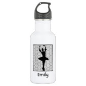 Ballerina Silhouette über ein Herz-Mandala-Muster Trinkflasche (Vorderseite)