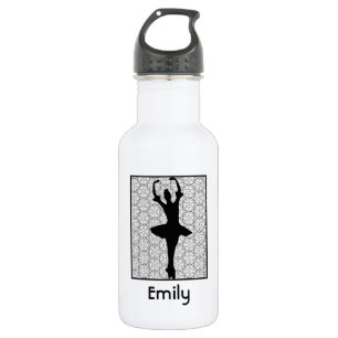 Ballerina Silhouette über ein Herz-Mandala-Muster Trinkflasche