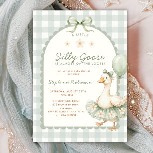 Ballerina Silly Goose Sage Gingham Baby Shower Einladung