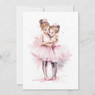 Ballerina Sisters Embracing Pink Tutu Hug Tanz Einladung