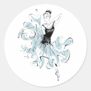 Ballerina Sketch in Blue Runder Aufkleber