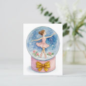 Ballerina Snow Globe Christmas Postcard Feiertagspostkarte (Stehend Vorderseite)