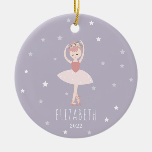 Ballerina Stars Lila Little Girl Keramik Ornament (Vorne)