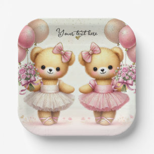 Ballerina Sternchen-Zwillinge-Bären-Geburtstagsfei Pappteller