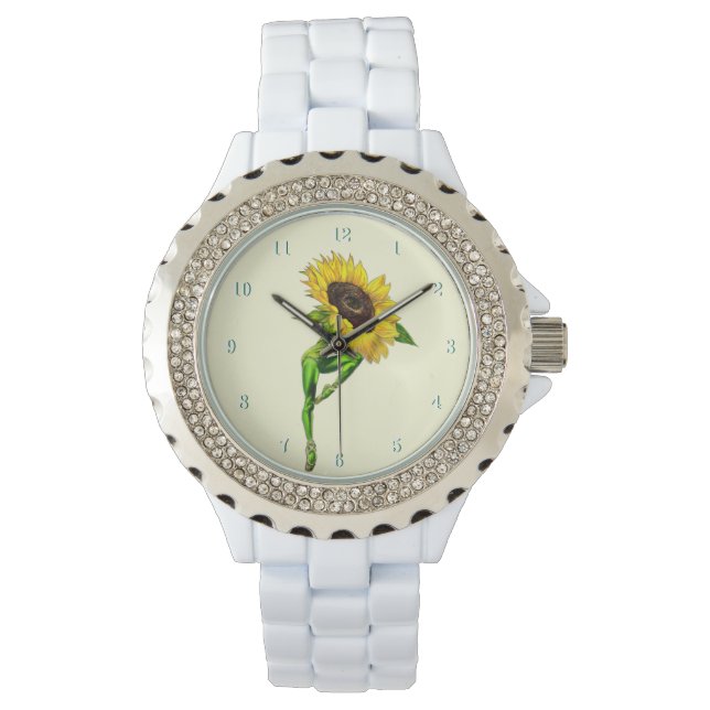 Ballerina Sunflower Balletttänzerin Geschenk Armbanduhr (Vorderseite)