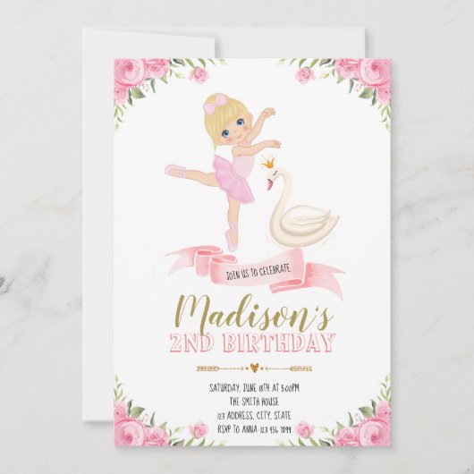 Ballerina swan Tutu niedliche Geburtstag Party Ein Einladung (Vorderseite)